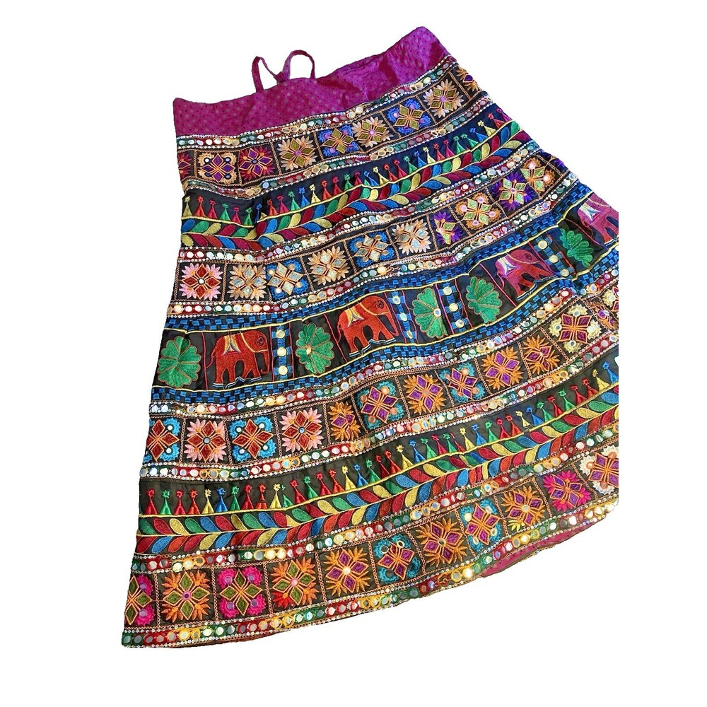 Banjara Boho Gypsy Maxi Skirt Elephant Mirror Embroidered Handmade India sz S-L